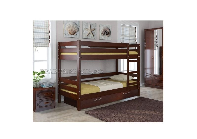 ДЖУНИОР Кровать двухъярусная (Орех) с 2 ящиками | увеличить фото 1 ДЖУНИОР Кровать двухъярусная (Орех) с 2 ящиками | фото 1
